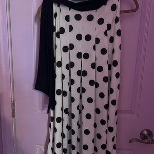 Lily Black and White Polka Dot Midi Dress with Scarf Ky Derby